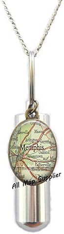 AllMapsupplier Cermation Cermation Urn שרשרת, ממפיס, מפת טנסי מפה, Memphis Map Cremation Urn שרשרת מפה תכשיטים