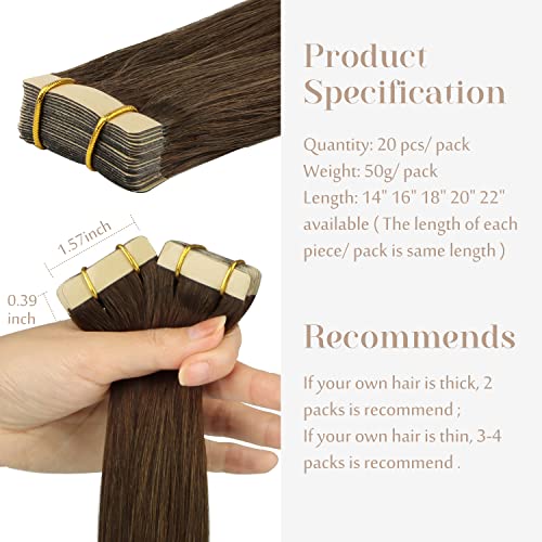 לייליה קלטת בתוספות שיער, שוקולד חום 18 אינץ 50 גרם קלטת בתוספות שיער אמיתי שיער טבעי טבעי ישר