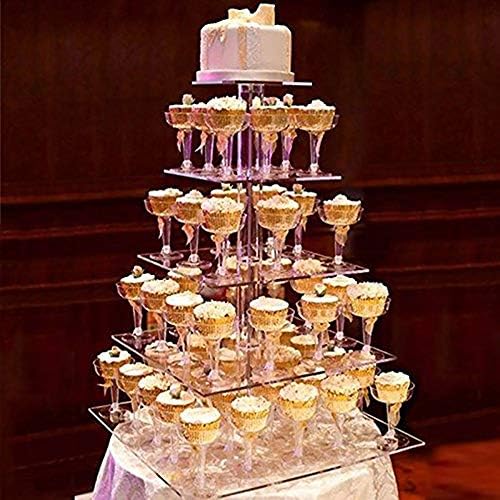 דוכן עוגת 5 שכבה עבה כיכר אקריליק עוגת דוכן תצוגת לחתונה מסיבת פירות תצוגת עבור תה מסיבת מגש הגשה