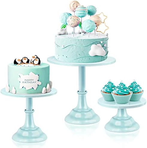 3 יחידות דוכן עוגת סט כחול מתכת הקאפקייקס עומד מחזיק 8/10/12 עגול קינוח תצוגת מגש הגשה לחתונה יום הולדת תינוק מקלחת