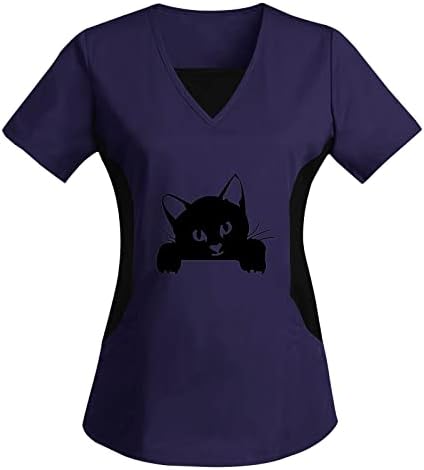 חולצות טי שחיקה נשים פלוס גודל עליון V צוואר חתולים עם שרוולים קצרים מדפיסים חולצת חולצה חולצה בד הדפס חידוש