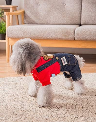 בגדי תלבושות כלבים, סרבל ג'ינס חמוד עבור חיות מחמד קטנות ובינוניות, כלבי ילד ונערות מעילים ג'ינס חולצות טריקו