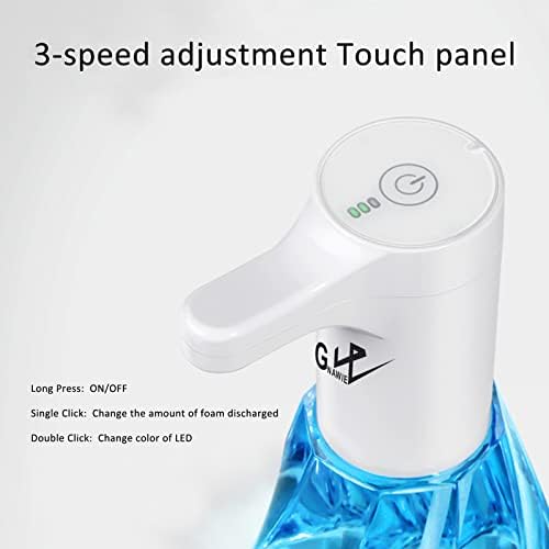 מתקן סבון יד אוטומטי מקציף - 12 אורות צבע ללא מגע משאבה מתכווננת USB 15.2 גרם מרחו על נוזל שטיפת שמפו, מתאים