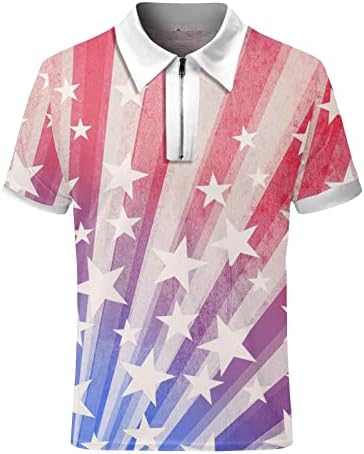 חולצות פולו דגל ארהב לגברים 4 ביולי חולצות T פטריוטיות הקיץ הדפסי תלת מימד מזדמנים שרוולים קצרים פולו גולף