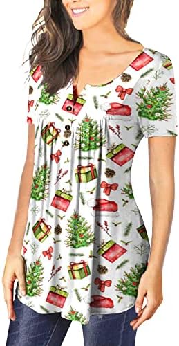 חולצות טי לחג המולד נ 'נ' צוואר חולצות טריקו רכות שרוולים קצרים כפתור טוניקה חולצות שלג חולצות