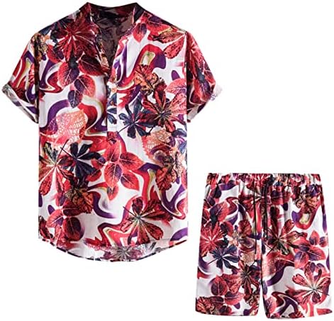 חולצה הוואי של גברים חליפות כפתור מזדמן בהדפסת פרחים פרחוני טייז שרוול קצר חולצה ומכנסיים קצרים