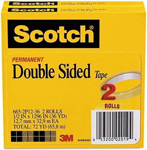Scotch 6652p1236 665 קלטת דו צדדית, 1/2 אינץ 'x 1296 אינץ', ליבה בגודל 3 אינץ ', שקופה, 2/חבילה