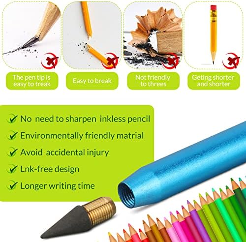 CTOSREE 5 PCS מתכת דיו דיו עפרון אינפיניטי עיפרון לשימוש חוזר לעיפרון נצחי אלומיניום ציפורן מתכתית עיפרון