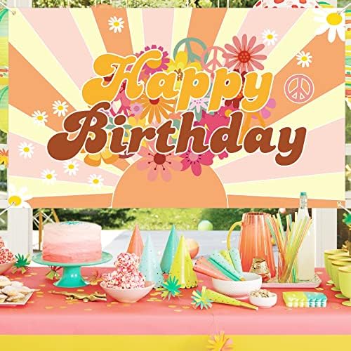 באנר יום הולדת שמח קישוטים למסיבות גרוביות-דייזי פרח בוהו קישוטי יום הולדת לילדות תינוק רטרו היפי