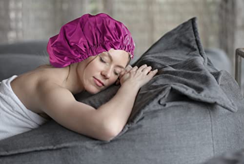 מצנפת סאטן, מצנפת שיער משי לשינה, כובע סאטן שכבה כפולה עם אבזם התאמה בלתי נראה לשיער טבעי של נשים （סגול