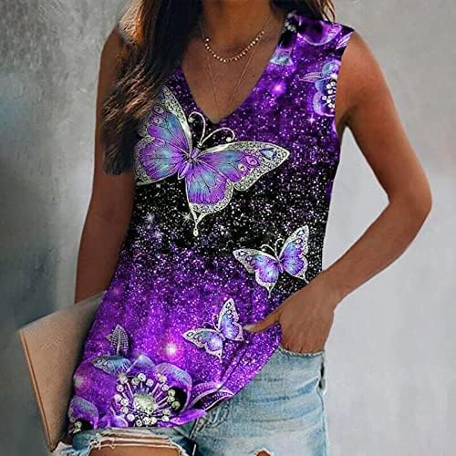 טיקוי טרנדי גופיות ללא שרוולים לנשים חולצת טריקו הדפסת פרפרים 2023 קיץ חולצות טוניקה מזדמנים