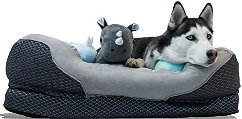 מיטת כלבים אורטופדית עם יהלום אפור גדול עם קצף אורטופדי מוצק, חיזוק כותנה רך וחלל שינה קטיפה