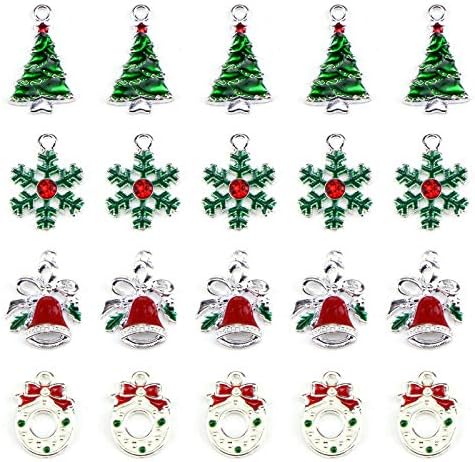 20 יחידות מגוון אמייל קסם תליון כסף מצופה עץ חג המולד פתית שלג זר פעמון עדין להתנדנד קוצו אביזרי קישוטי שרשרת