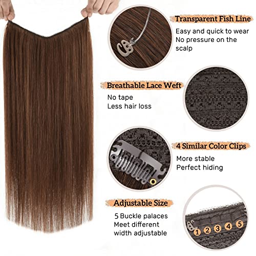 בלתי נראה חוט שיער הרחבות ישר 14 אינץ 80 גרם שיער הרחבות אמיתי שיער טבעי שוקולד חום דגי חוט