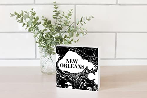 מפה המודרנית של לואיזיאנה ניו אורלינס, תפאורה ביתית של ג'ויריד, שלט בלוק עץ, בוטות 5 x5 חופשי, מדף