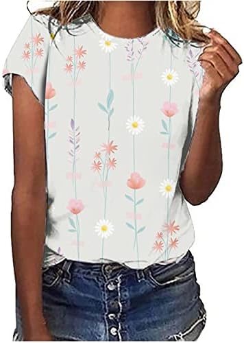 חולצות פרחים נשים צוות צוואר צוואר קיץ צמרות חמודות שרוול קצר טיזות בסיסיות