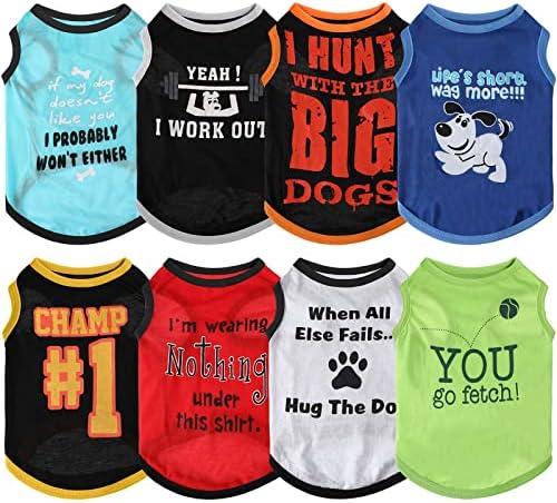 8 חתיכות חולצות כלבים בגדים מודפסים לחיות מחמד עם אותיות מצחיקות חולצות חיות מחמד קיץ חולצות גורים מגניבים
