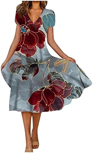 שמלות שרוול קצרות של נוקמופו לנשים 2023 אופנה מזדמנת הדפס פרחוני הדפס שרוול קצר שמלת צוואר צווארון שמלת נדנדה