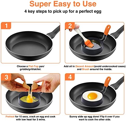 טבעות ביצה לטיגון 4 יחידות תבניות ביצת בישול גדולות בגודל 3.5 אינץ ' עיגולי ביצה עגולים, תבנית