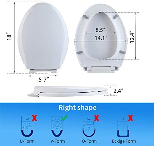 מושב האסלה של SXSKOK מוארך עם איטי קרוב, קל להתקנה וניקוי פלסטיק, מתאים ביותר לשירותים מוארכים, לבן.