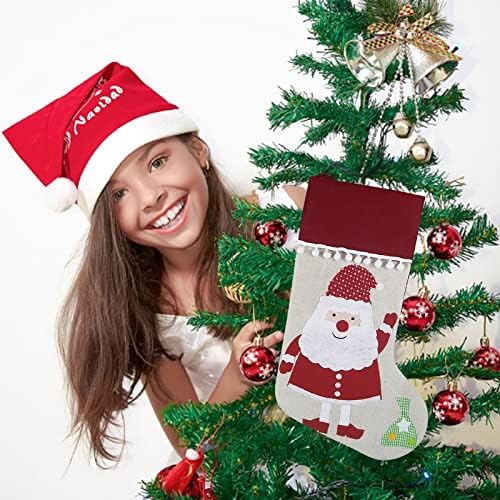 חרוזי קריסטל תלויים גרבי חג מולד 18 גרבי חג המולד קטיפה גדולה שקיות מתנה וקישוט