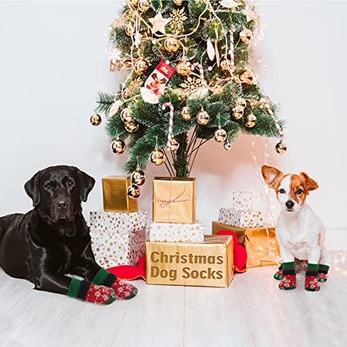 Kuoser 3 זוגות צד כפול גרביים כלבים נגד החלקה עם רצועות מתכווננות מגן על חיות מחמד רכות לחג המולד