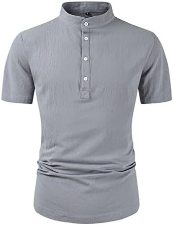 חולצות טריקו לקיץ של BMISEGM גברים בצבע אחיד של גברים קטנים מעמד קטן כפתור כותנה פשתן חולצת טריקו ללבוש