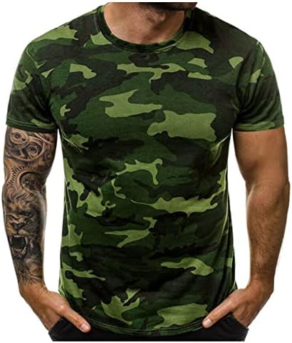 חולצת טריקו של קאם לגברים, הסוואה של שרוול קצר בכושר רגיל בכושר צבאי בסגנון צבא סגנון צוואר עגול