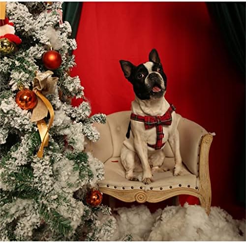 Xiulaiq כותנה אדומה משובצת רתמת כלב חג המולד עם קשת ורצועת כלבים בסיסית מתכווננת אספקת חיות מחמד