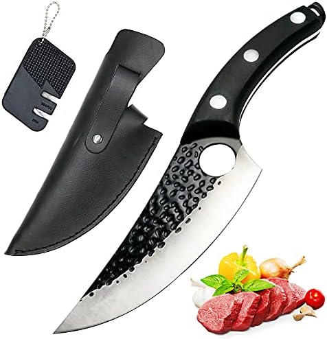 סכין סכין ויקינג של NWESTUN סכין מזויף עם סכין נדן וכיס מחדד סכין סכין פחמן גבוה פחמן סכין סכין שף רב תכליתי לקמפינג,