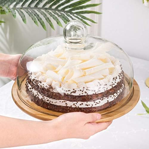 עמדת עוגת חמאה עם כיפת זכוכית, 1 מגש מזון מעץ צלחת מאפה צלחת בית עם כיסוי זכוכית