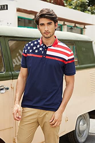 קופנדי גברים של אמריקאי דגל פולו חולצה פרחוני הדפסה קצר שרוול פולו חולצות