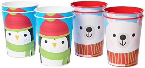 ברכות אמריקאיות ספקי צד לחג המולד, דוב קוטב ופינגווין 16 עוז. כוסות פלסטיק לשימוש חוזר