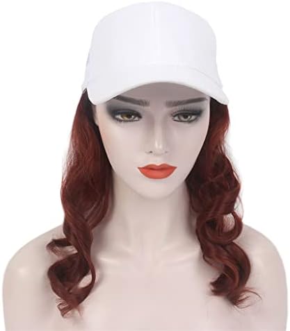 כובעי נשים אופנה, כובעי שיער, כובעי בייסבול לבנים, פאות, פאות אדומות ארוכות ומתולתלות, כובעים