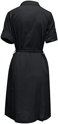 נשים פרגניות מזדמנות 3/4 שרוול חולצה בצבע אחיד כפתור כפתור עניבת אמצע המותניים שמלת המותניים