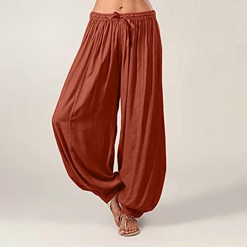 מכנסי פשתן יוחוטין לנשים מכנסי מותניים גבוהים מזדמנים פלוס נשים מכנסיים מכנסיים רופפים בגודל צבע אחיד מכנסיים
