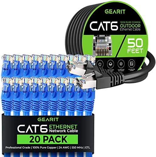 Gearit 20pack 7ft Cat6 כבל אתרנט וכבל Cat6 50ft