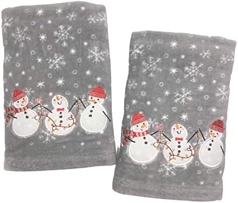 ג'ינגלס ושמחה סט של 2 איש שלג עליז עליזים ואורות מיתר אורות אפור סט מגבות לחג המולד לחג המולד לחודש