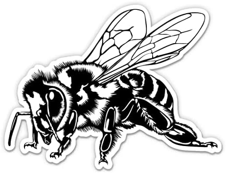 מדבקת דבורה די שחור ולבן - מדבקת מחשב נייד 3 אינץ ' - ויניל אטום למים לרכב, טלפון, בקבוק מים - מדבקות דבורים