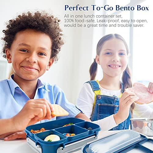 קופסת ארוחת הצהריים של טופלן בנטו בת 3+ שנים, 4 תאים בנטו קופסא בנטו קופסת דליפה מכולות ארוחת צהריים עם קופסת
