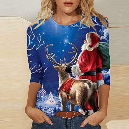 צמרות חג מולד לנשים דפוס T שלג סנטה קלאוס חולצות טוניקה 3/4 טוניקה טוניקה טרנדית טרנדית לבנות
