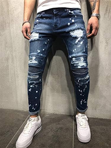 ג 'ינס קרוע לגברים מכנסי ג' ינס דקים סקיני במצוקה ג ' ינס רגליים מחודדות עם כיס כפתור רוכסן