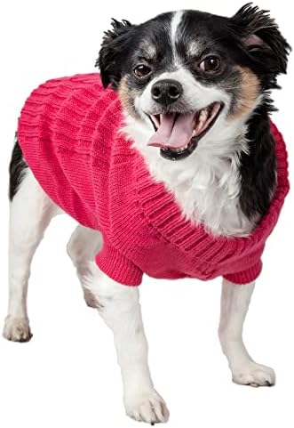 Life Life ® סוודר חיות מחמד מסורתי מסורתי - מעצב סוודר כלבים סרוג כבד כבל עם צוואן - בגדי כלבי