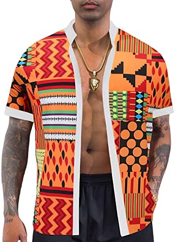 אוזון גברים של אפריקאי מסורתי דפוס הדפסת חולצה מזדמן קצר שרוול כפתור למטה חולצות יוקרה מודפס דאשיקי