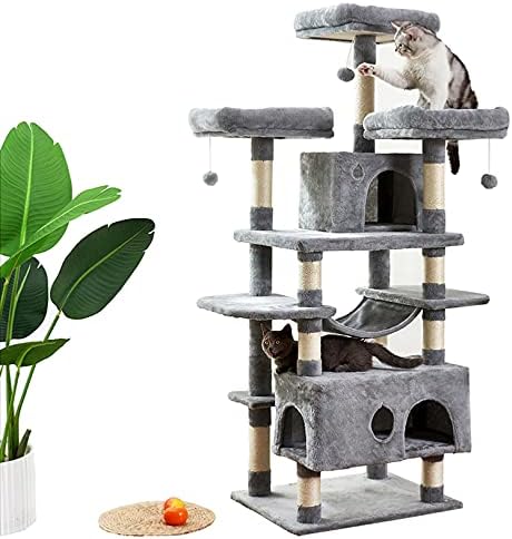 חתול עץ, 67 סנטימטרים רב-רמת חתול מגדל, רב-רמת חתול דירה עם סיסל-מכוסה מגרד הודעות, מרופד פלטפורמה, ערסל