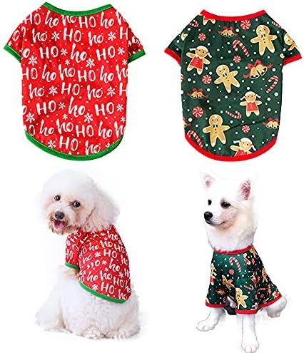 Pincuttee Pack 2 חולצת חג מולד כלבים רכה לכלבים וחתולים קטנים, חולצת כלבים של בגדי חיות מחמד חמודים