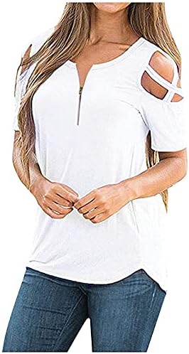 נשים קיץ למעלה חולצות קצר שרוול טוניקת רצועות קר כתף מוצק חולצות בסיסי חולצות