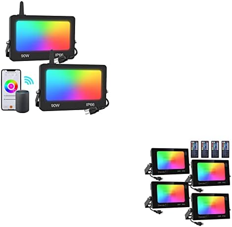 Onforu 2 חבילה 900W שווה ערך WiFi LED RGB אורות שיטפון עובדים עם אלכסה, 4 חבילות 160W Equiv RGB LED