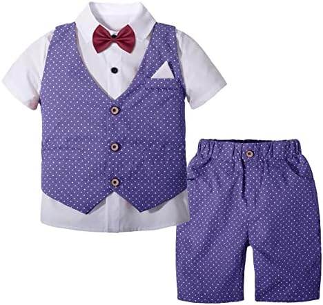 Sadarkes Boys Boys בגדי קיץ מגדי 3 חלקים חולצה + אפוד + מכנסיים עם עניבת פרפר אדומה פעוט ילד טוקסידו