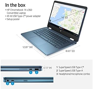 HP 2022 14 מסך מגע Chromebook X360 מחשב נייד להמרה, מעבד אינטל סלרון N4120, 4GB RAM, 64GB EMMC